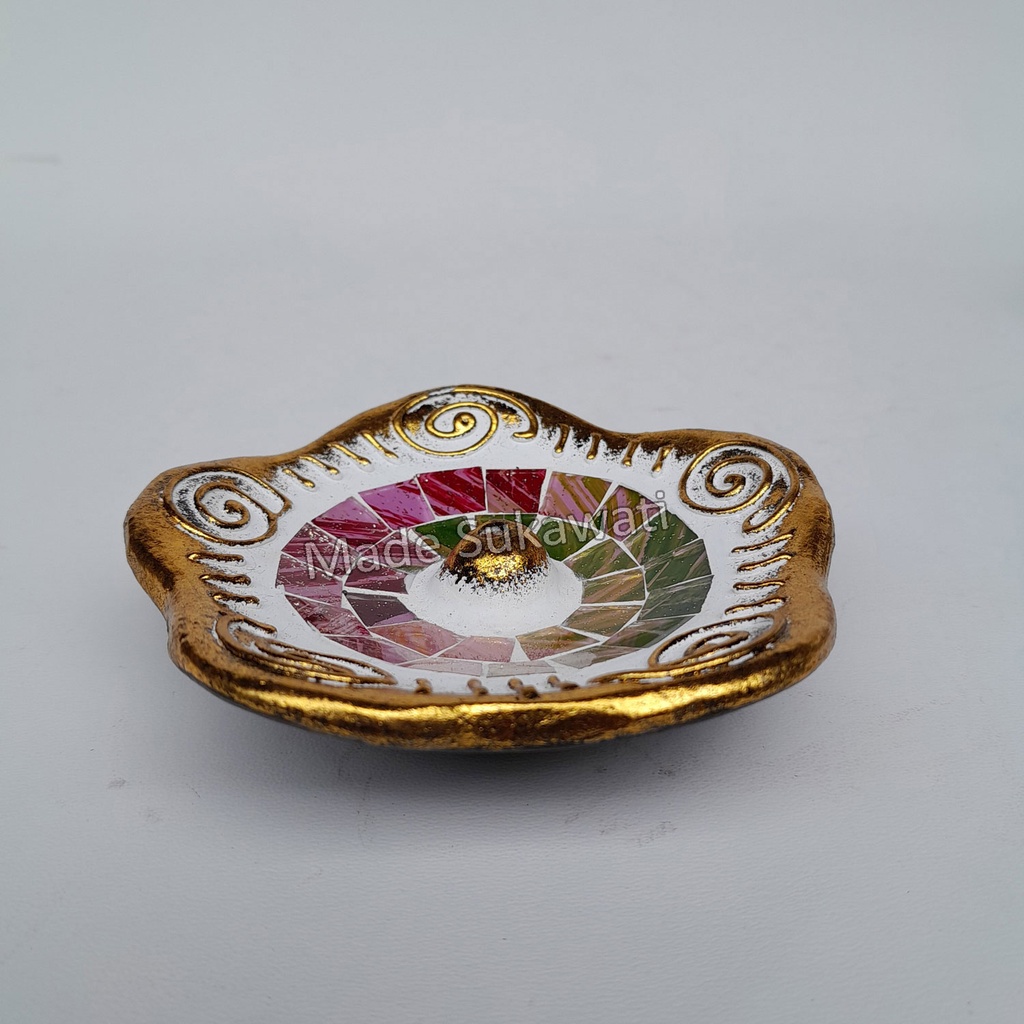 Wadah Dudukan Tempat Dupa Keramik Mozaik gelombang