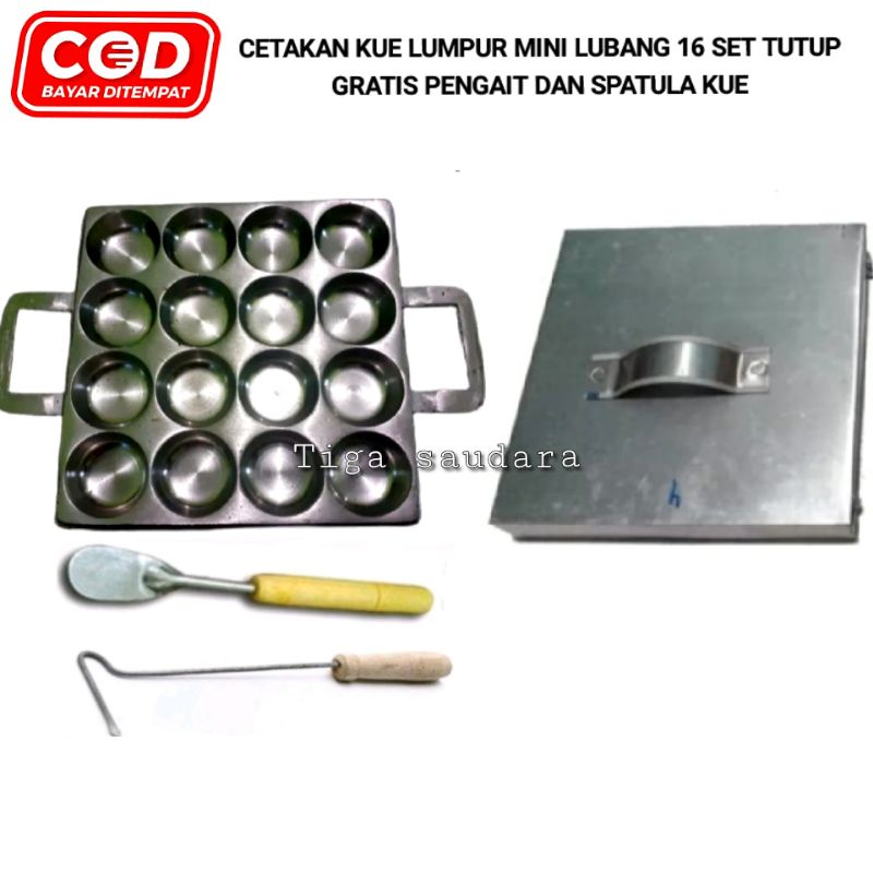 Cetakan kue lumpur mini / citakan takoyaki cubit bulat lubang 16 set tutup gratis spatula dan pengai