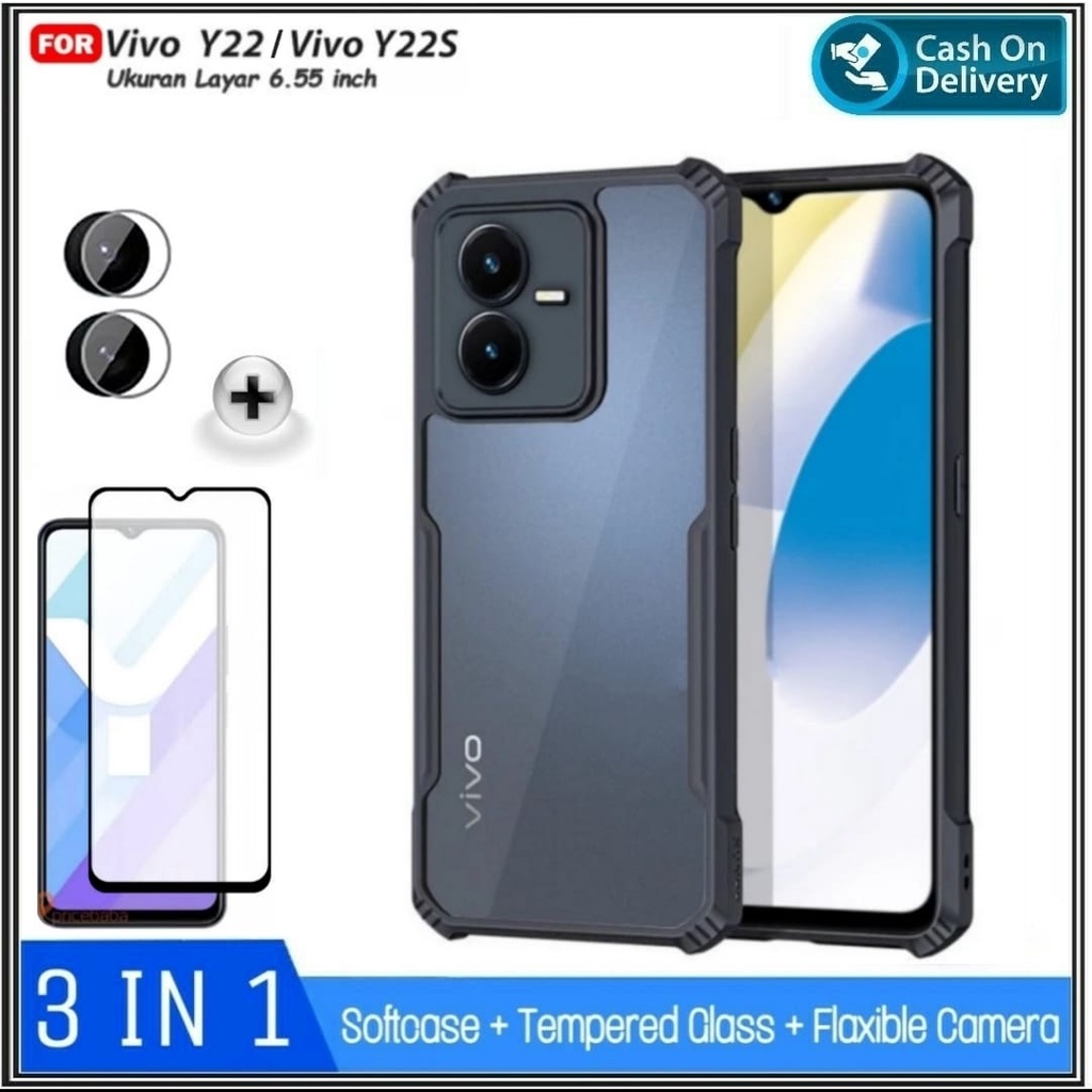 Riyanali_Shop PAKET 3IN1 Case VIVO T1 5G / Z1 Pro / Y16 4G / Y35 / Y02S / Y22 / Y22S Soft Hard Fusio