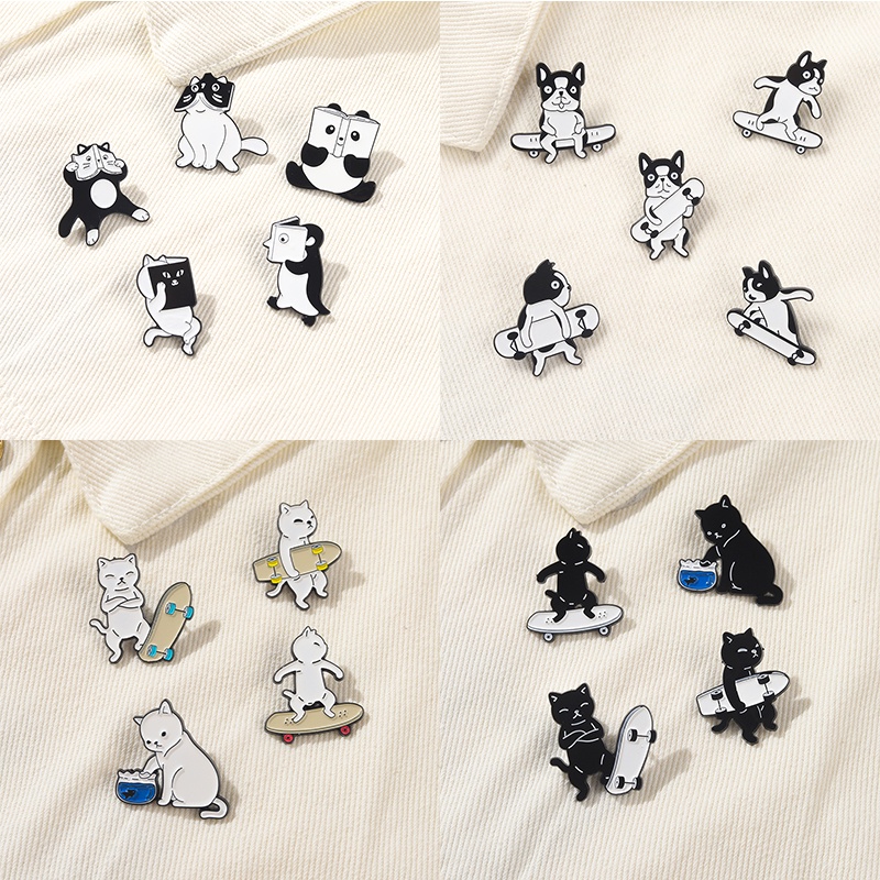 Lucu Kartun Anjing Kucing Enamel Pin Anak Kucing Menangkap Ikan Tanaman Kucing Paduan Bros Lencana Kerah Pin Hewan Lucu Lencana Perhiasan Hadiah Untuk Anak-Anak Teman