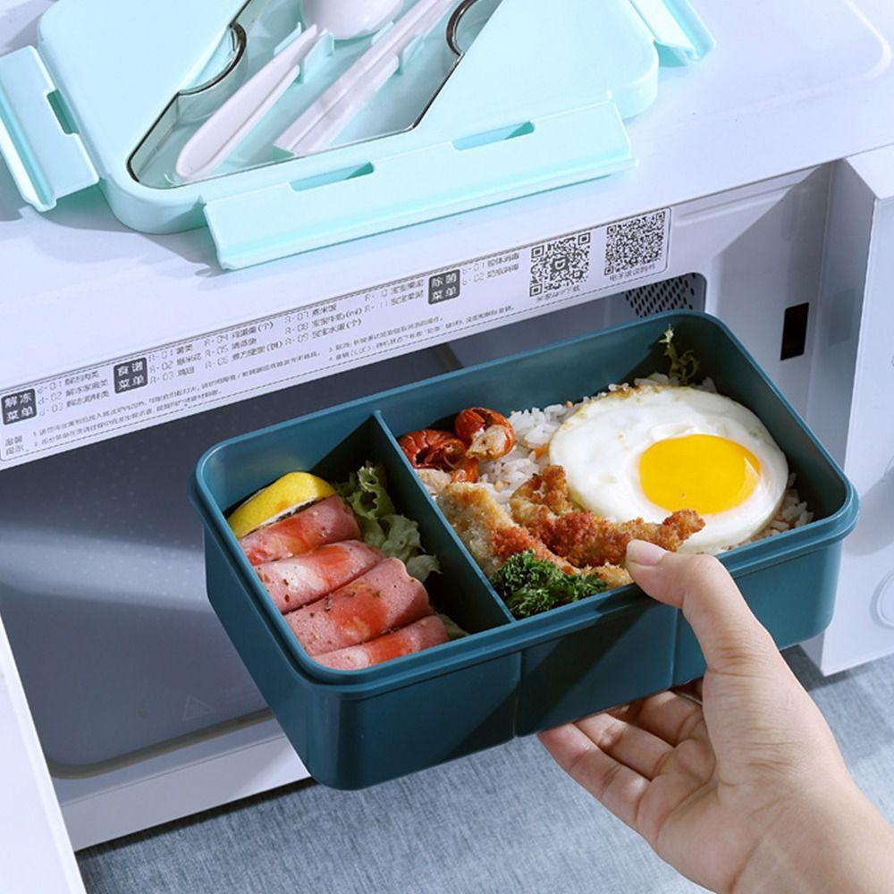 R-FLOWER Lunch Box Microwavable Rectangle Grid Untuk Siswa Pekerja Kantor Wadah Makanan