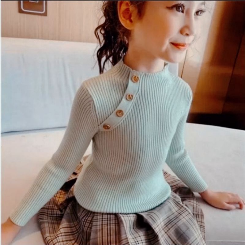 Baju Rajut Anak Turtleneck baris kancing - Sweater Anak - Cardigan Anak Korean Style