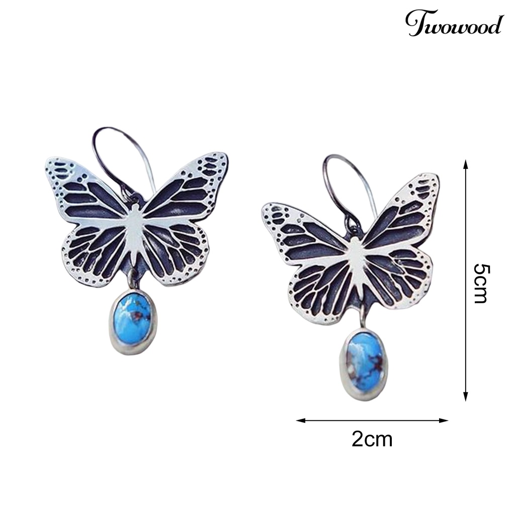 1 Pasang Anting Juntai Liontin Kupu-Kupu Geometris Turquoise Buatan Gaya Vintage Boho Untuk Wanita