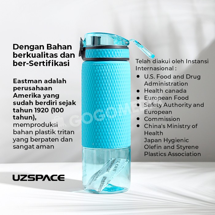 UZSPACE Botol Air Minum Ion Energy Tritan Eastman BPA Free 700ml 100% ORIGINAL US Asli Aman Anti Tumpah Bersertifikat FDA Tumbler Shaker Olahraga Sepeda Gym Sport Viral Korea Aesthetic Kekinian 5057