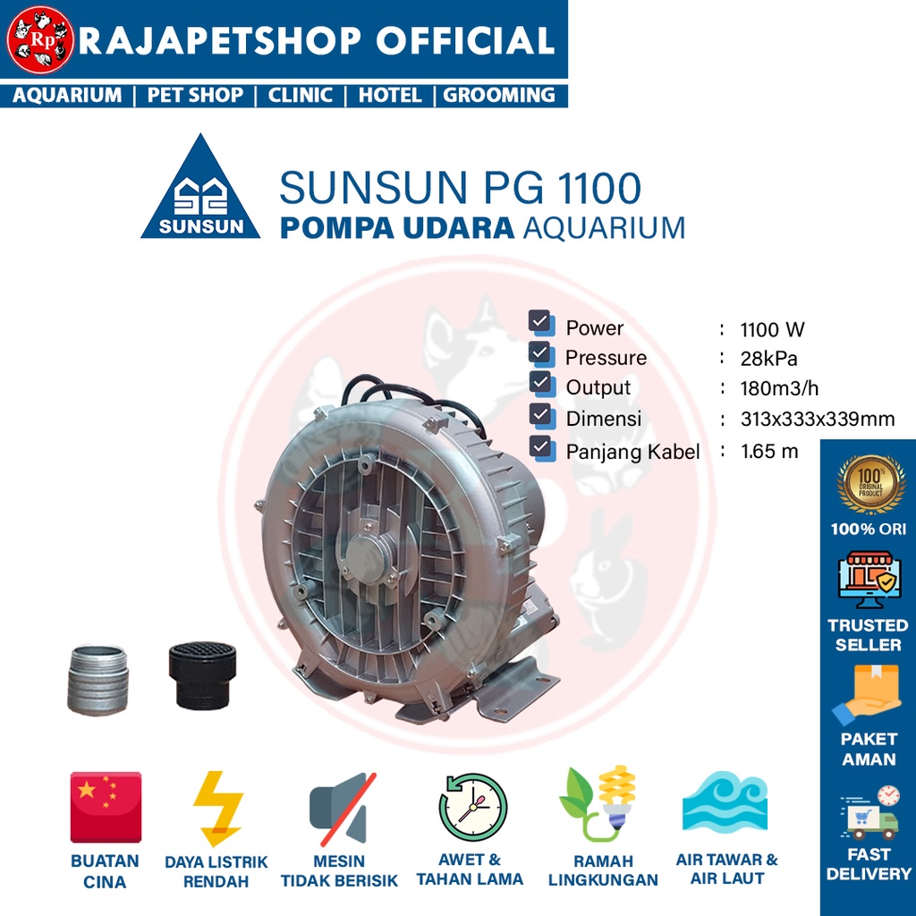 ( POMPA UDARA ) SUNSUN PG 1100 ROOT RING BLOWER AIR PUMP KOLAM IKAN TAMBAK UDANG IPAL BIOFLOK