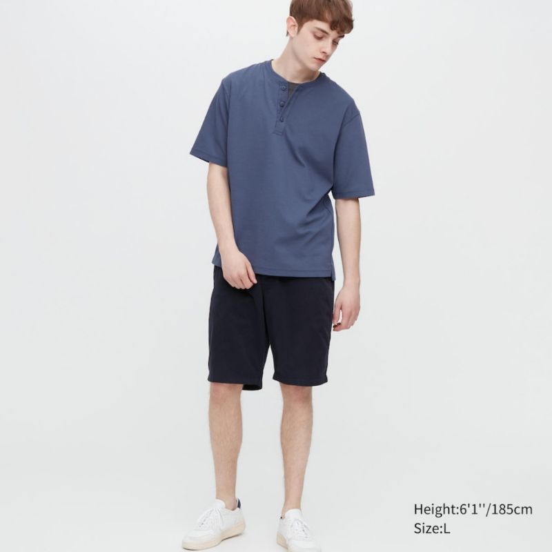 UNIQLO T-SHIRT WAFFLE DRY OVERSIZE KERAH HENLEY