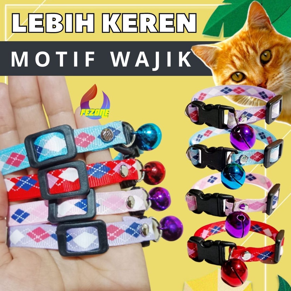 Kalung Kucing Lucu Lonceng Boneka Karakter Motif Wajik / Kalung Kucing Premium / Aksesoris Kucing FEZONE