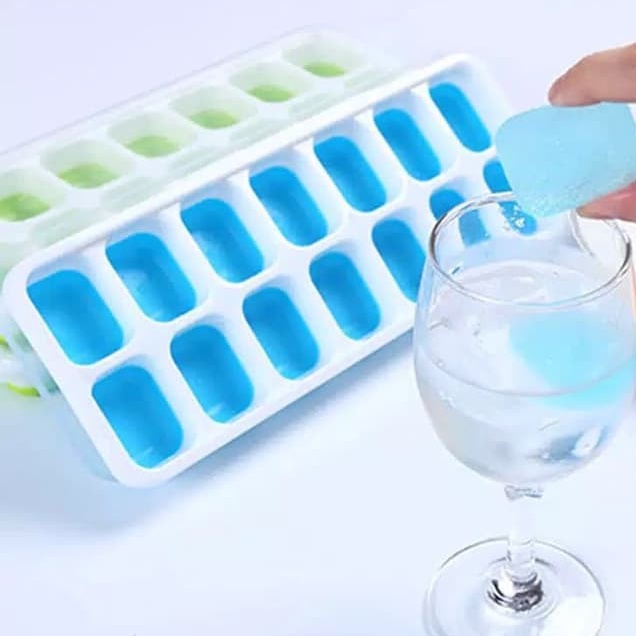 Cetakan Es Batu + Tutup 14 Kotak Ice Cube Tray Silikon Elastis