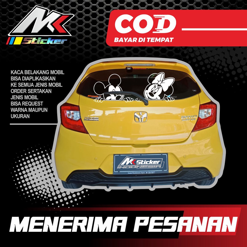 [Baru] STICKER CUTTING MINIMOUSE KARTUN KACA BELAKANG MOBIL BRIO AYLA