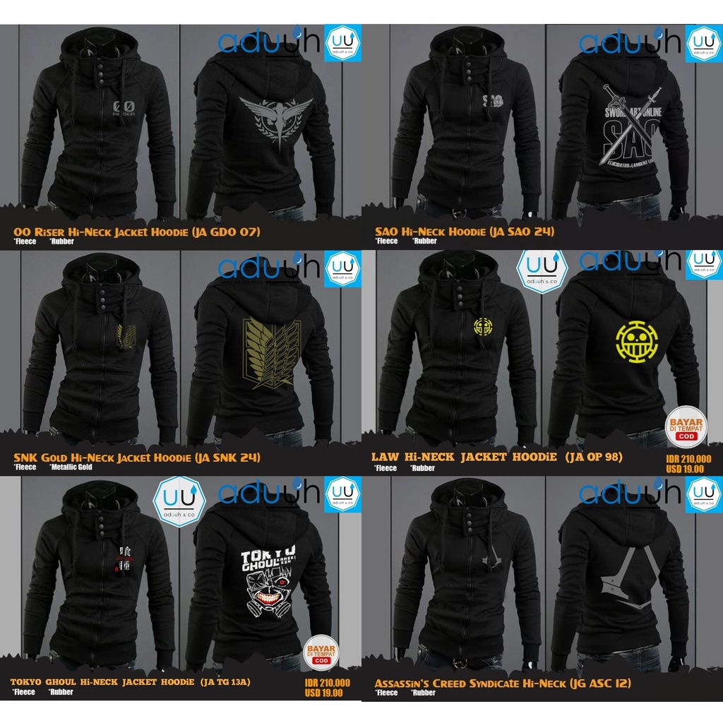 Jaket Anime Hi Neck Naruto Rikudo Anbu Pedang uchiha sharingan hokage akatsuki demon slayer sao deat