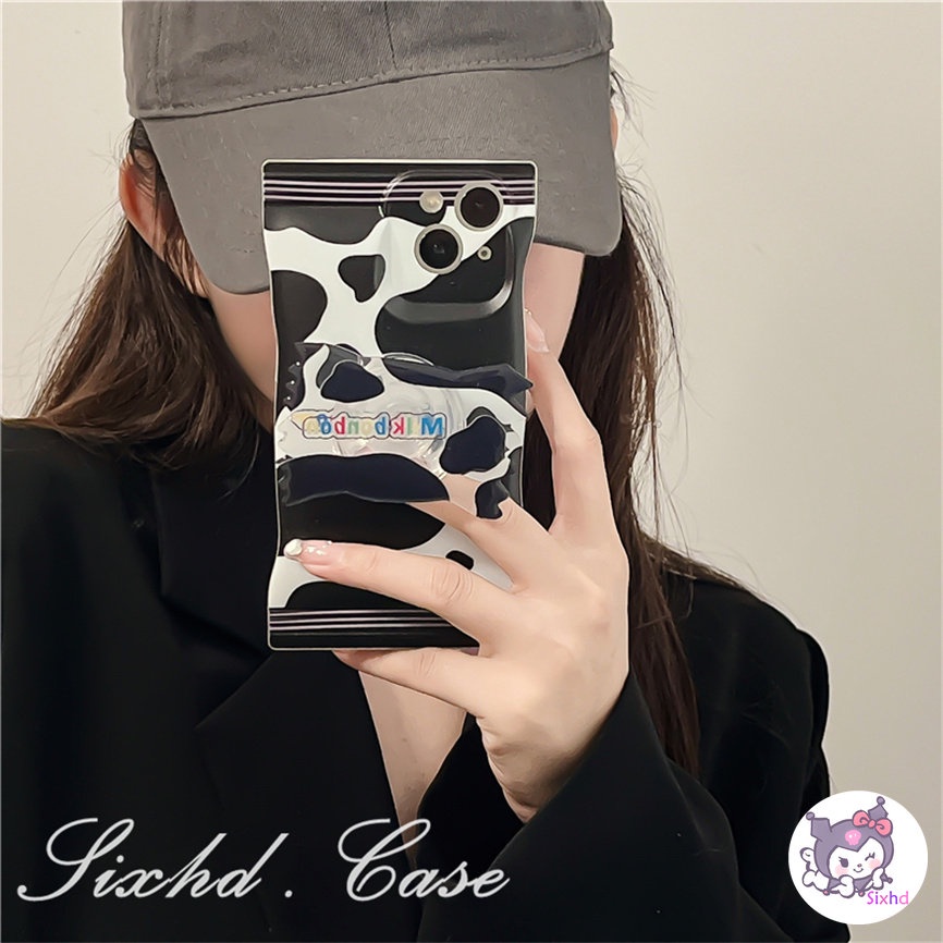 Redmi 12C 10C 10A 10 Redmi Note 12 11 11s 10s 10 9 8Pro Redmi 9T 9C 9A 9 Xiaomi 12 Lite 11Lite 12T 11T 10T Poco M3 X4Pro Snack Bag Case Cute Black White Cow Pattern Phone Case Soft Cover