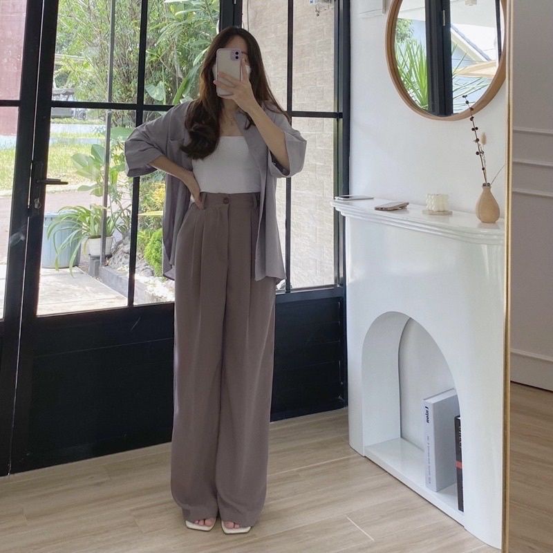 LOOSE PANTS TROUSERS CELANA ANTI KUSUT WANITA CELANA KULOT WANITA CELANA KANTOR FORMAL CELANA KERJA WANITA-4