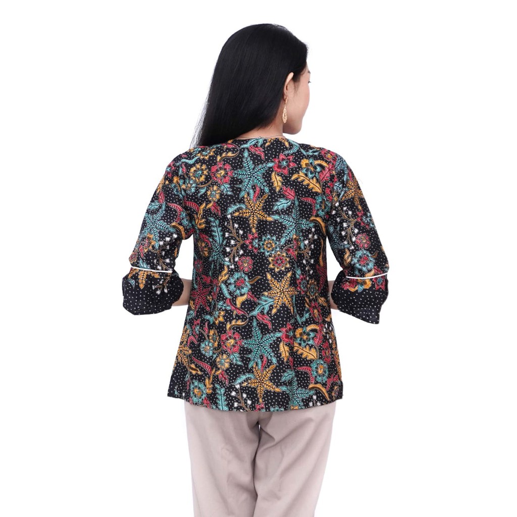 Atasan Batik Wanita Blouse Lengan Panjang Warna Hitam Trend 2021 Size S-M-L-XL-XXL-3L-4L-5L