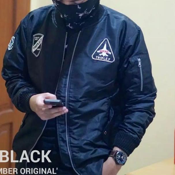jaket bomber pria/bomber jaket/jaket bomber army/jaket parasut pria - Hitam, L