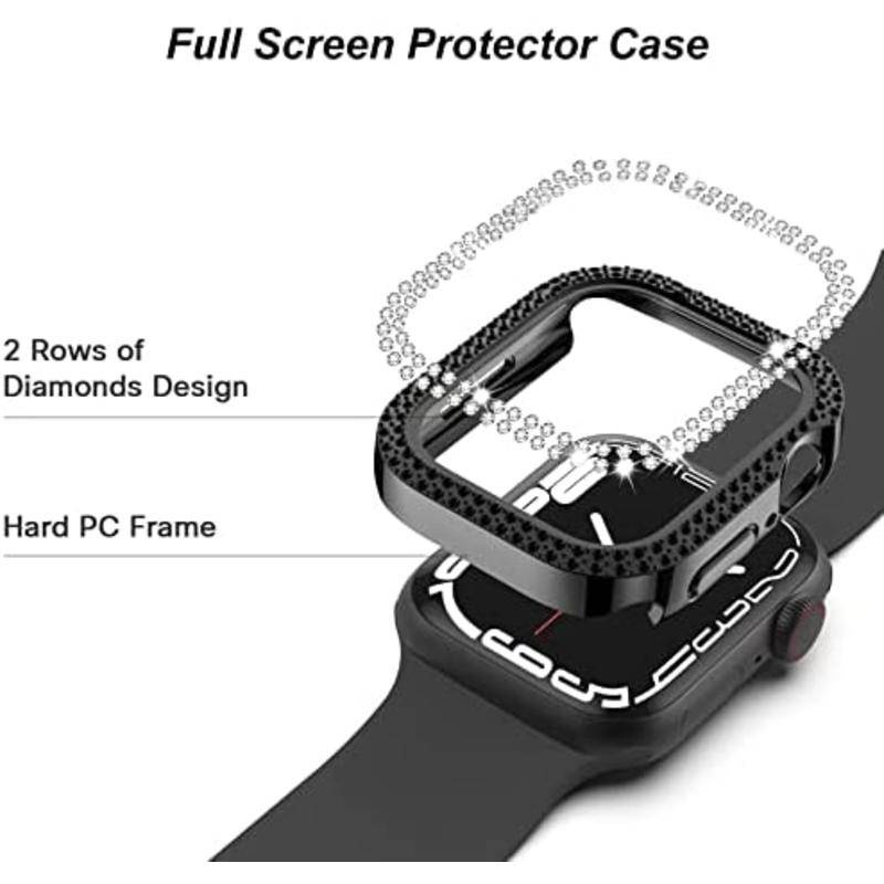 Frame Bumper Hard Case PC Hias Glitter Kristal Berlian Untuk Apple Watch Seri 8 7 6 5 4 3 2 1 SE2 45mm 41mm 42mm 40mm 38mm