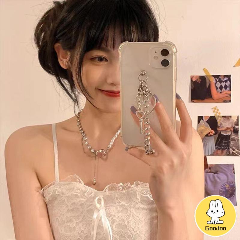 Kalung Wanita Korea Mutiara Cinta Jahitan Desain Niche Manis Keren Ringan Mewah Rantai Tulang Selangka -Doo