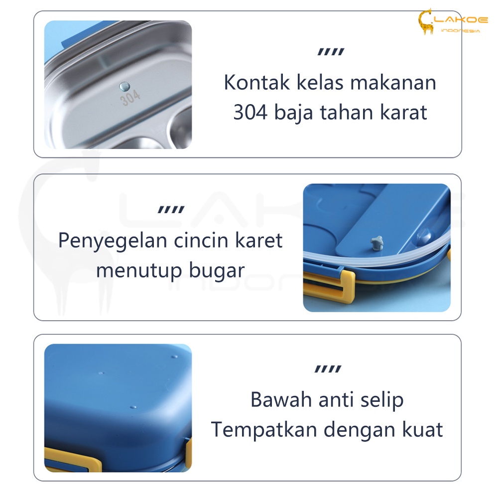 LAKOE Tempat Makan anak kotak bekal anak kids lunch box set kotak makan anak Stainless