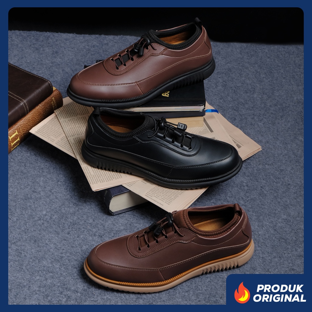 WAVE SERIES ORIGINAL x VOLVE PROJECT Sepatu Formal Full Hitam Pria Pantofel Kerja Kantor Dinas Resmi Guru Kantoran Pesta Undangan Kondangan Nikah Wisuda Kuliah Casual Derby Oxford Semi Kulit Premium Footwear Big Size Jumbo Ukuran Besar 44 Keren Branded