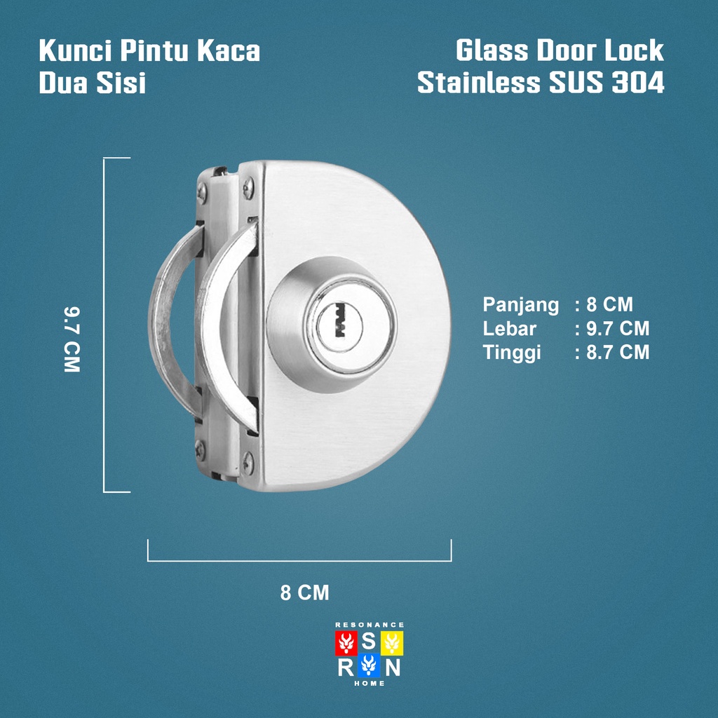 Kunci Pintu Kaca 10-12MM Oval / Kunci Dua Sisi Resonance Home