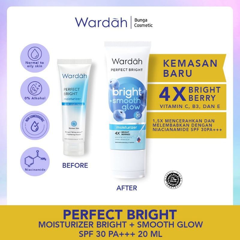 Wardah Perfect Bright Moisturizer Bright Smooth Glow SPF 30 PA+++ 20ml | Bright Oil Control | Bright Night Glow