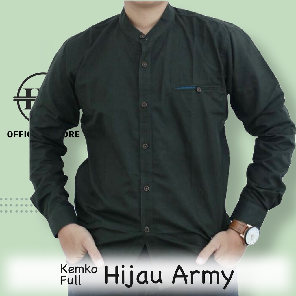 BAJU KEMEJA KOKO KEMKO LENGAN PANJANG PRIA - KATUN - HIJAU ARMY - HANZAIN OFFICIAL