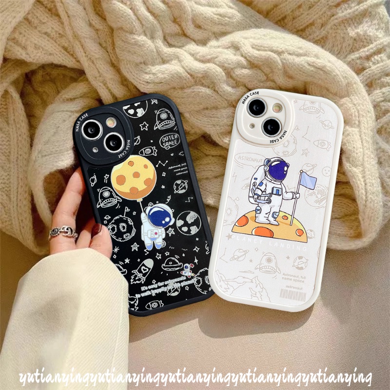 Soft Case Desain Kartun NASA Astronauts Balon Oval Untuk IPhone 13 11 12 14 Pro MAX XR 7 8 Plus 6 6s Plus 14 Plus X XS MAX SE 2020