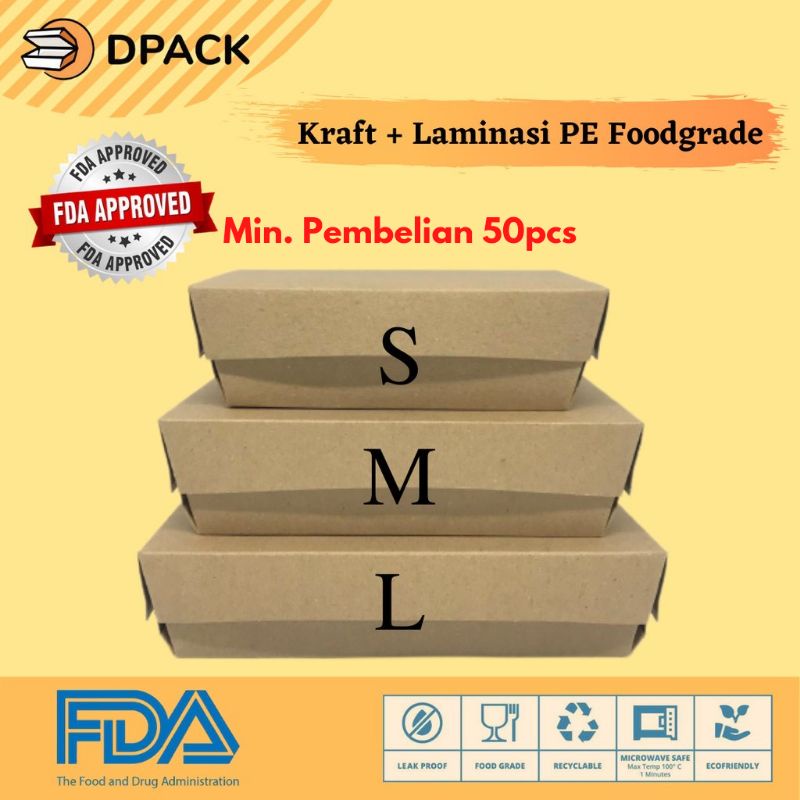 MIN.50pcs | Kotak Makan Kertas Selip Polos | Lunch Box | Kemasan Makanan ECO Kraft | Box Ayam Geprek