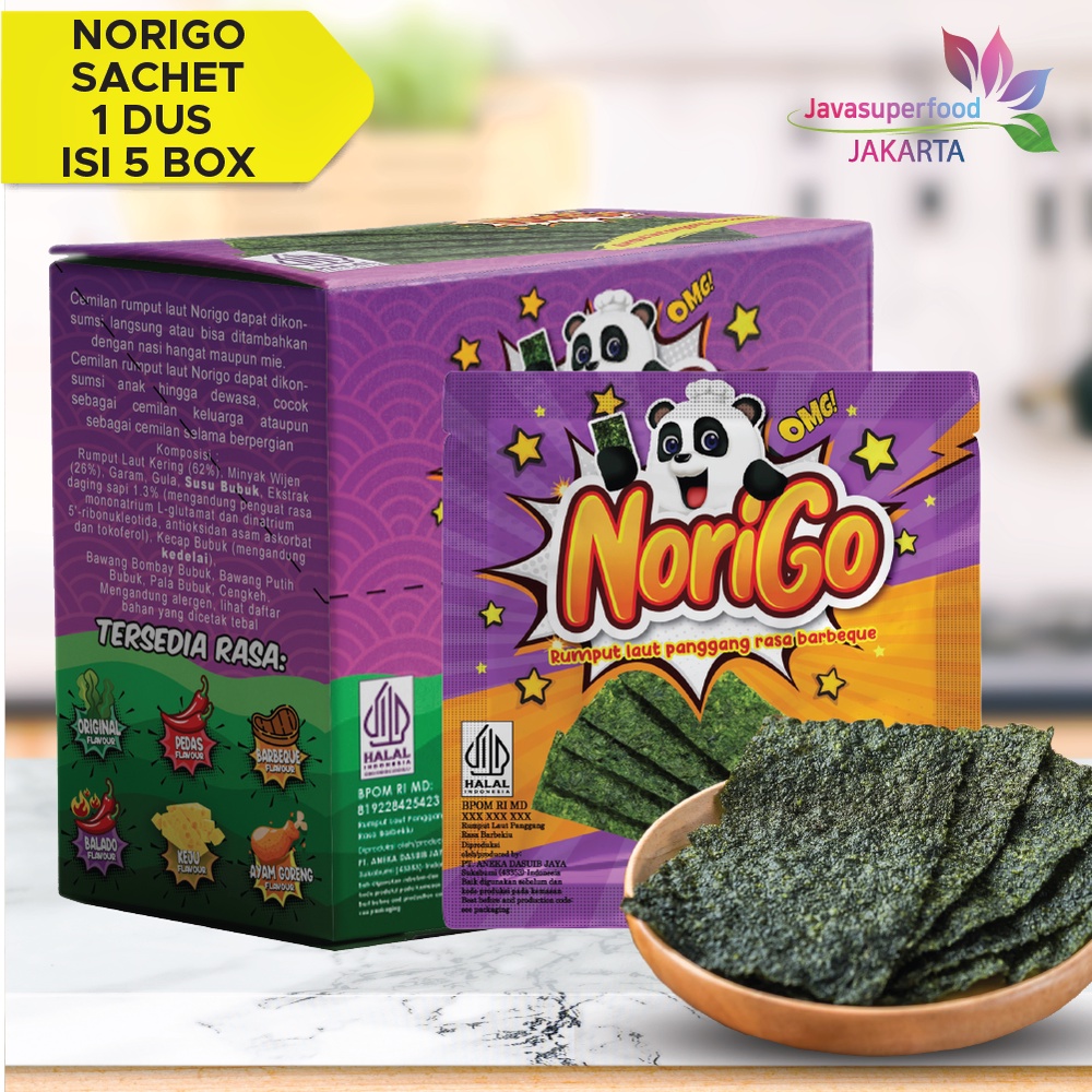 (BELI 1 DUS FREE 10 PCS)  Norigo Nori BBQ Sachet Seaweed Snack 3g Rumput Laut Halal Rasa BBQ