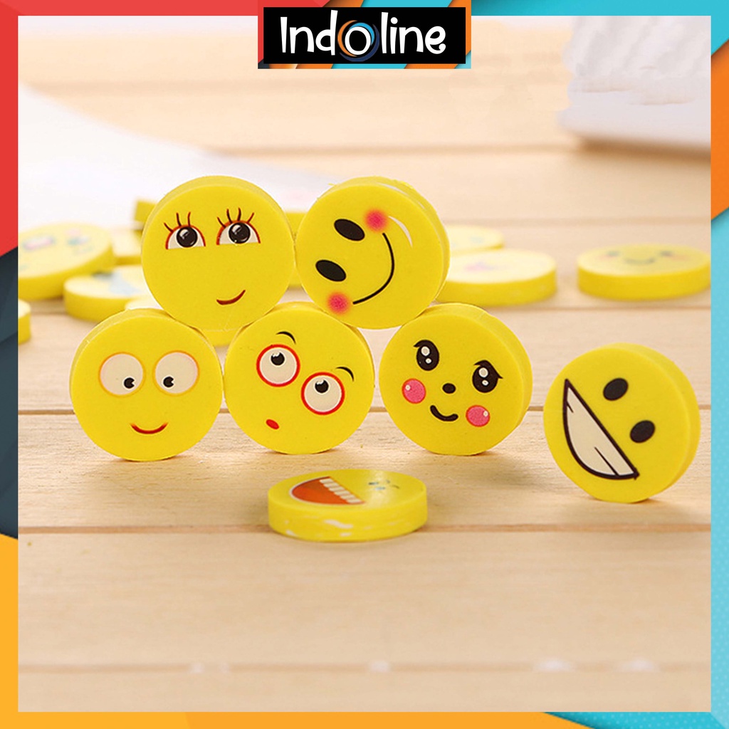 

✔️ Penghapus Pensil Karakter Emoji Smile Bulat Lucu Set 4pcs Import COD