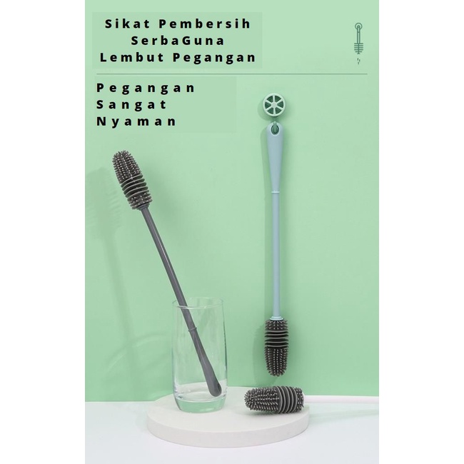 LEXJAKARTA  Sikat Pembersih Botol Dan Gelas Silikon Sikat Botol Gelas Gagang Panjang Silicone Brush Sikat Pembersih