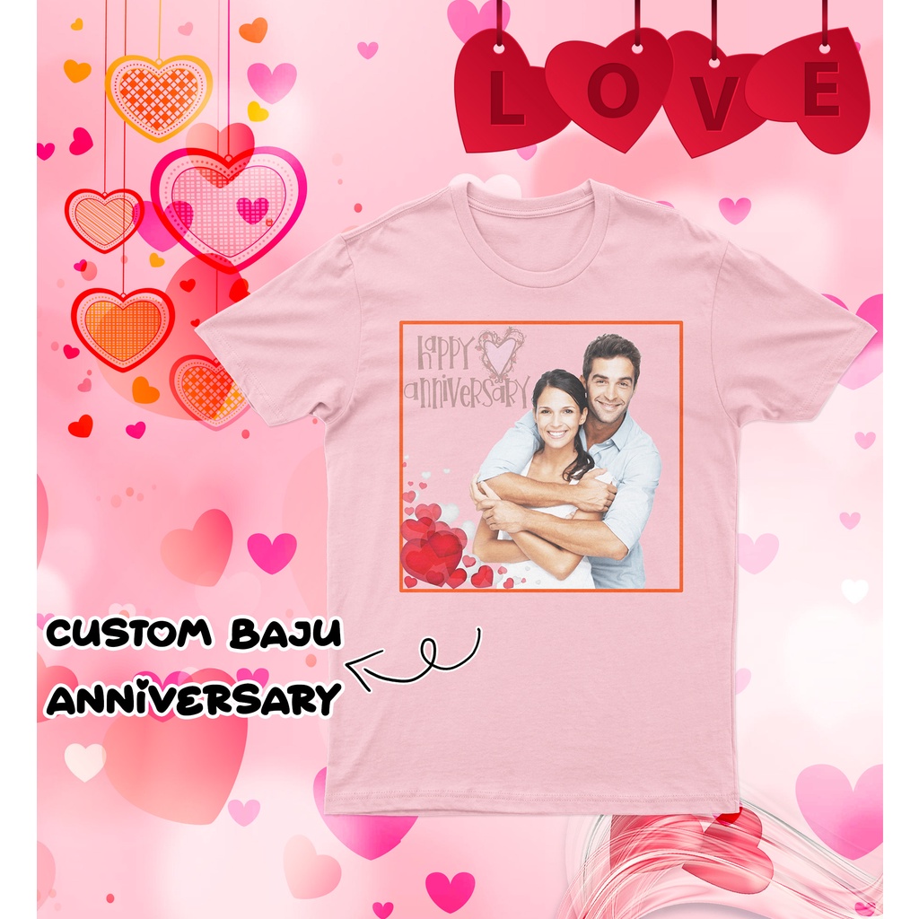 Kaos Couple Costum Happy Anniversary / Wedding Bahan Katun Cotton Combed 30s Premium