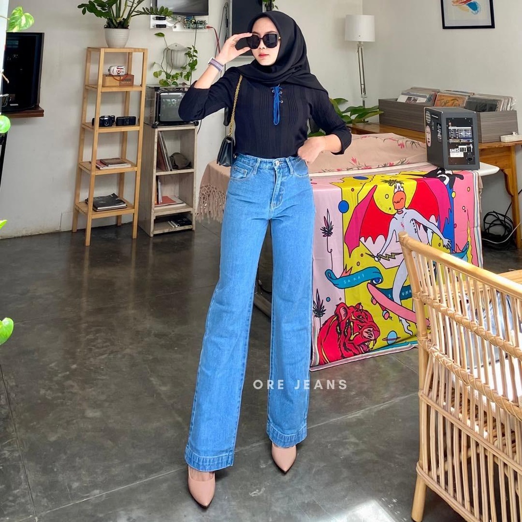 ORE - HW Meta kulot Jeans Overlomg Polos Wanita Terbaru