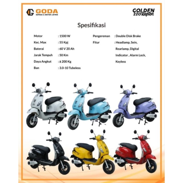 Sepeda Motor Listrik GODA 220 GOLDEN RAPTOR Electric E Bike