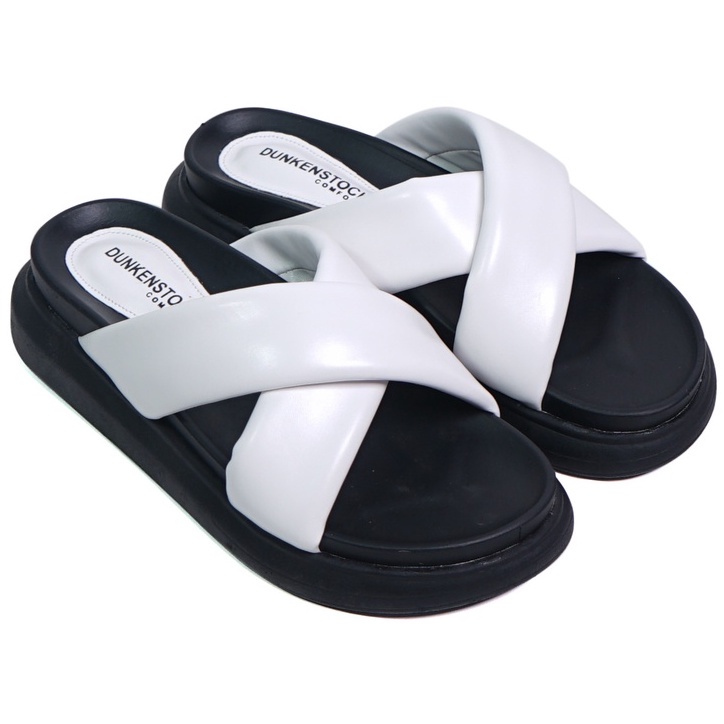 LAPEPA YUK - Dunkenstock CHA CHA Sandal Wanita Silang Tinggi 5cm Size 36 - 40 Selop Tidak Licin Sendal Beleza Wedges Slop Birken Rumah Belezza 37 38 39 Warna White Putih Belleza Kekinian Premium Terbaru Shoes Ori Original Mall Official Store