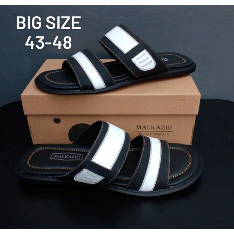 Sandal KULIT MLK-17Black Ukuran Besar 43-48 Sendal Slide JUMBO Kasual Kaki Gemuk Lebar BIG size, 44