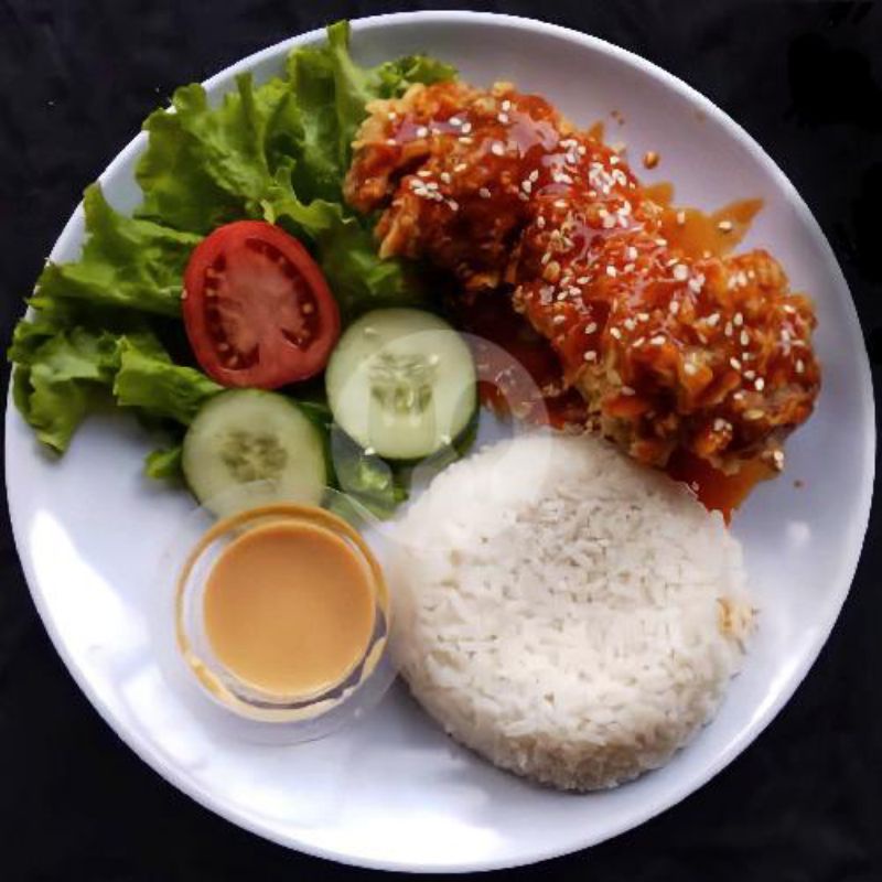 

Nasi ayam barbeque saus keju