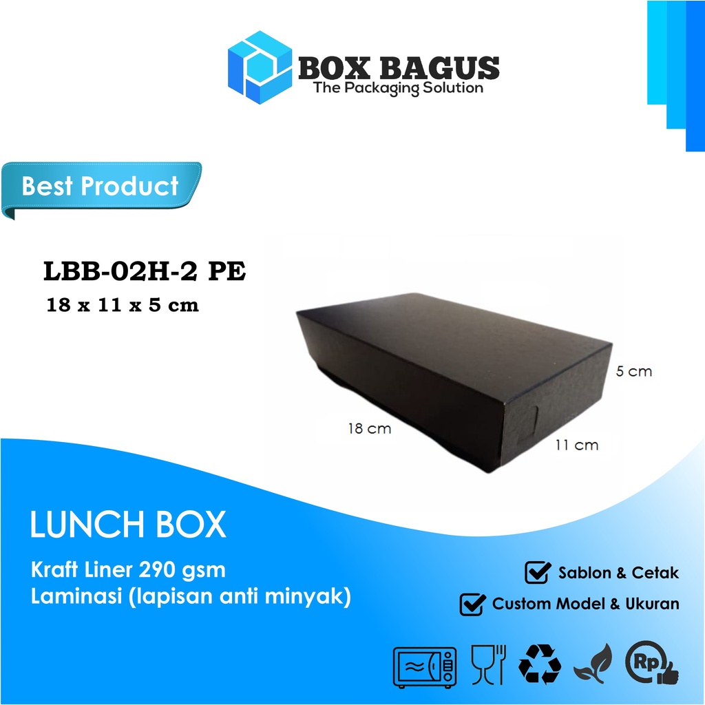 (HITAM) LUNCH BOX (L) 18x11x5 KRAFT 290 GSM LAMINASI - DUS KOTAK HAMPERS MAKANAN NASI MIE BUBUR KUE SNACK