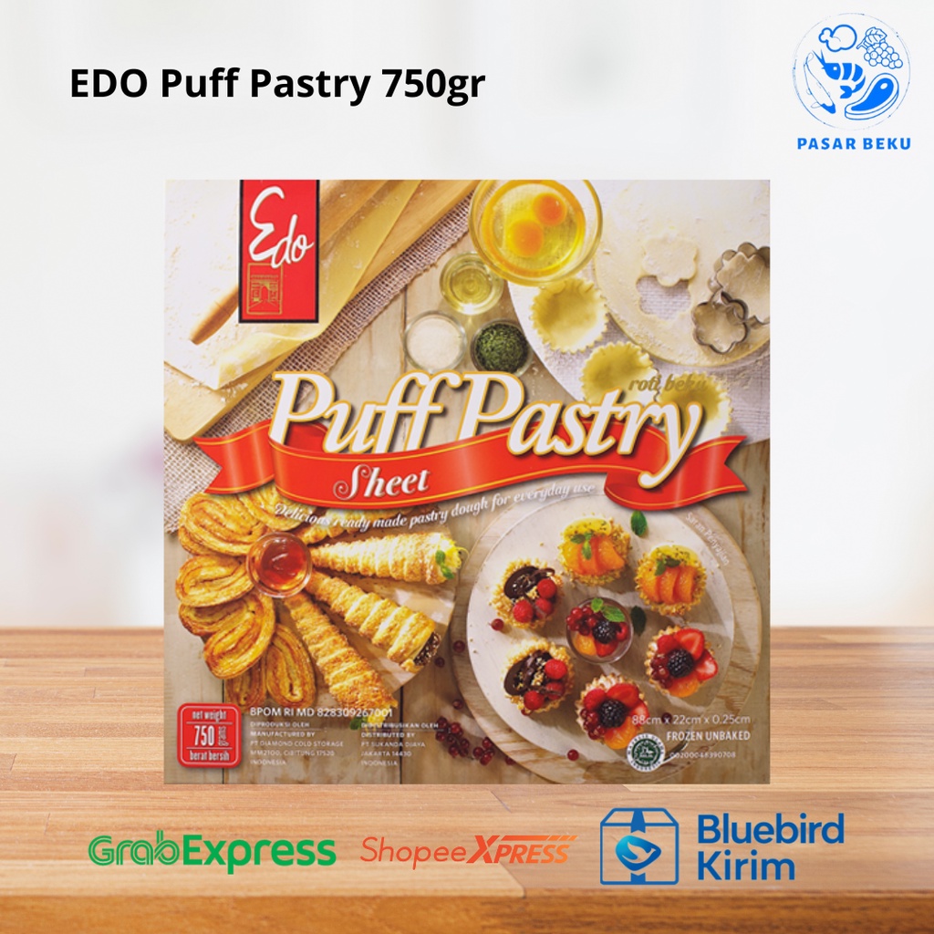 

(Khusus AREA SUMBAR) Edo Puff Pastry 750gr Bahan Kue Adonan Cromboloni Frozen Food Pasar Beku Padang