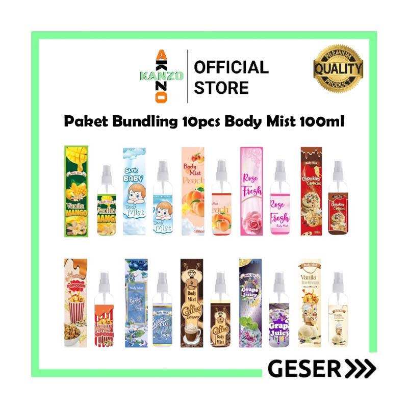 Kanzo - Paket Hemat 10 Pcs Body Mist 100ml / Paket Bundling 10 Pcs Parfum Popcorn 100ml / Parfum Pria &amp; Wanita Tahan Lama