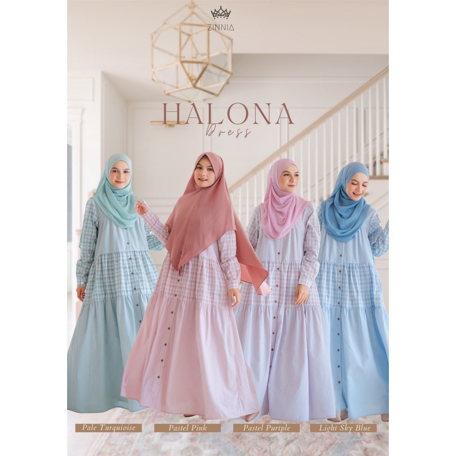 Zinnia Halona Dress Baju Gamis Wanita DewasaBusui Friendly Motif Kotak-Kotak Bahan Kain Cotton Flane
