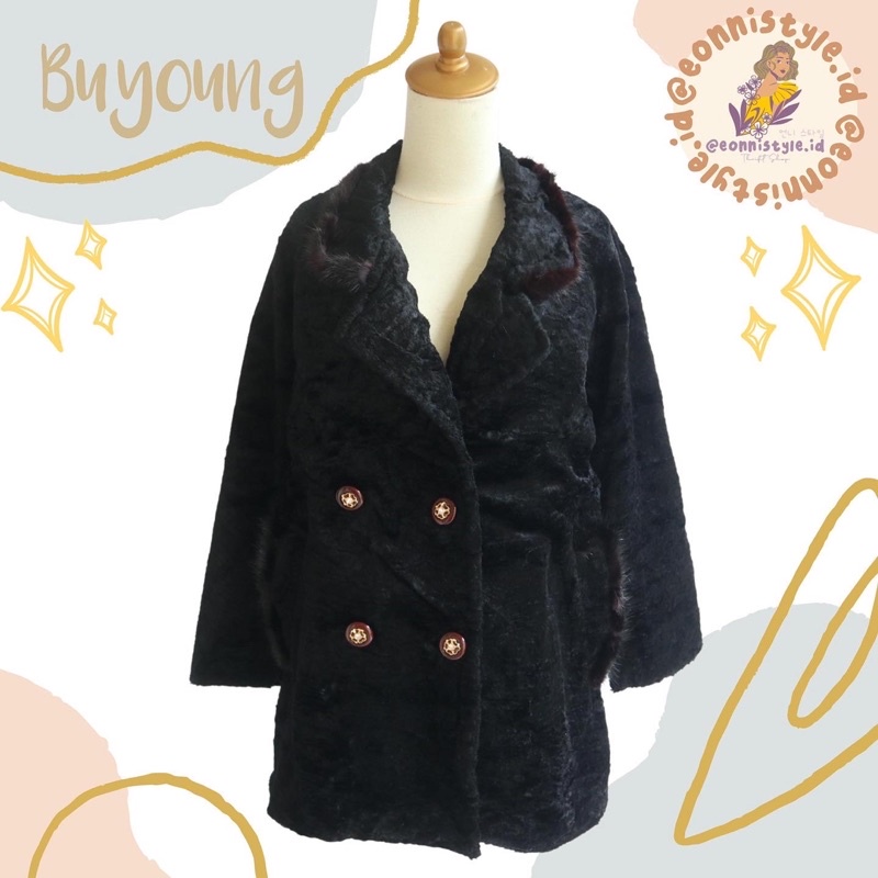 COAT BUKU FUR FUZZY JAKBUL JAKET BULU HALUS WOOL HITAM KERAH BULU