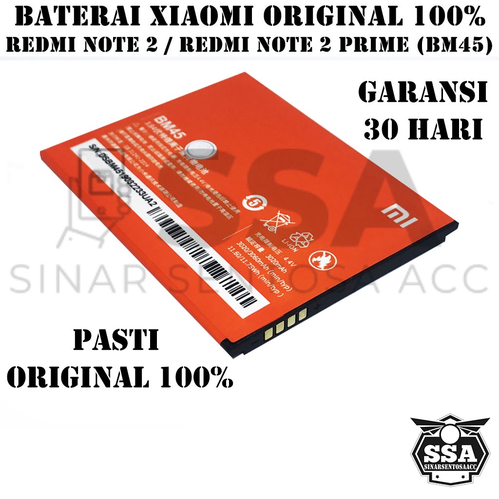 Baterai Original 100% Xiaomi Redmi Note 2 / Redmi Note 2 Prime BM45 BM 45 ORI Battery Batu Batre Batrai Garansi