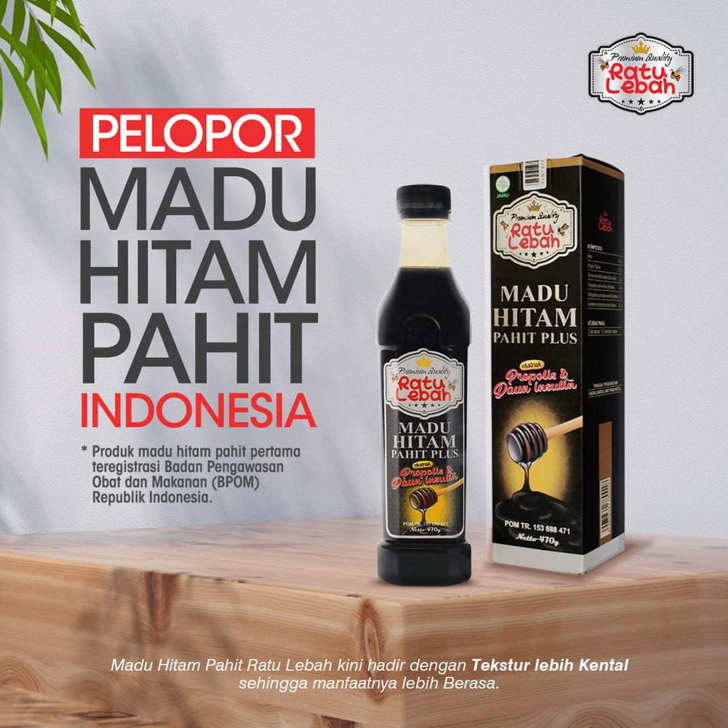 Madu Hitam Pahit Ratu Lebah Extra Propolis dan Daun Insulin