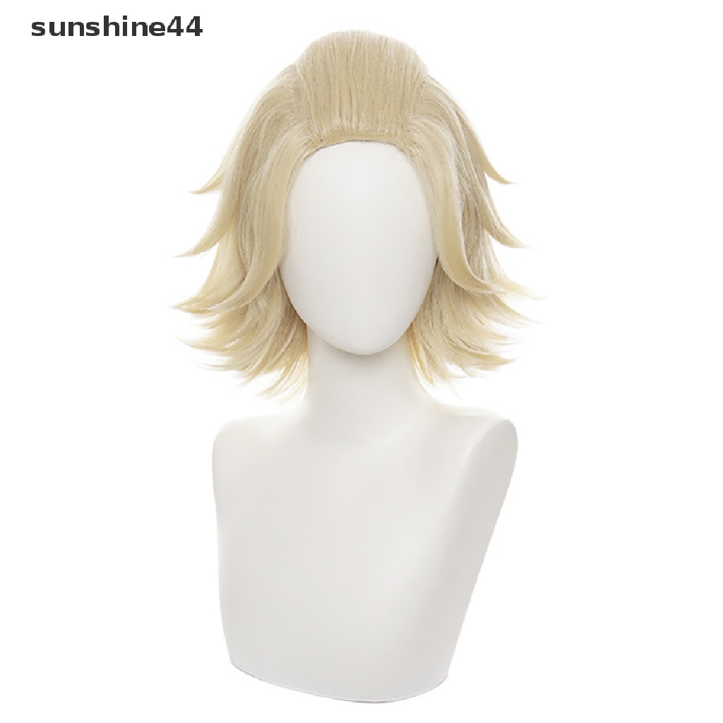 Sunshine Wig / Rambut Palsu Pria / Wanita Model Tokyo Revengers Manjiro Sano Bahan Serat Sintetis Warna Emas Untuk Cosplay