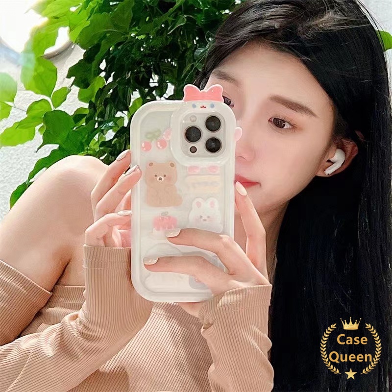 Case Lensa 3D Bow Monster OPPO A17 A7 A7 A16 A3s A52 A53 A31 A5 A9 A92 A15 A12 A57 A16E A55 A95 A96 A16K A5s A76 A16s A17K A54 A94 A74 Reno 5 8 5F Kartun Cherry Bear Puppy Lembut Sarung Cover Sarung