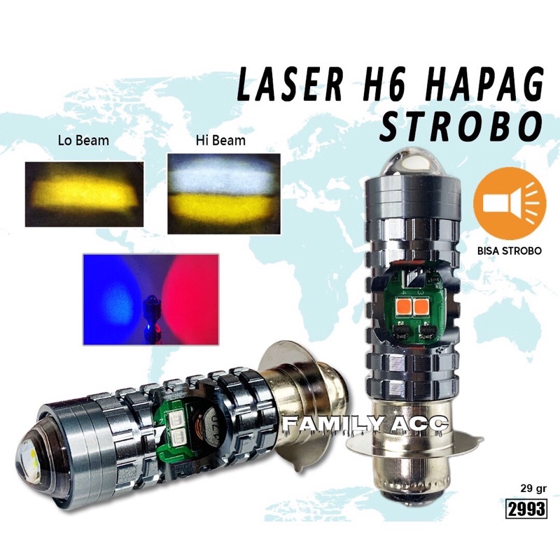 LAMPU DEPAN LASER H6 15 WATT HAPAG 2 WARNA HI LOW UNIVERSAL BEAT MIO SOUL XEON SUPRA FINO XRIDE MIO Z MIO M3 DLL