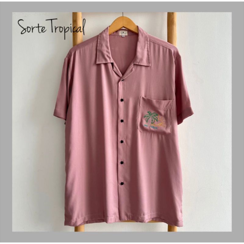 Kemeja Hawaiian Pantai Pria Wanita Casual Plain Polos Pink Salem - Bordir Sunny Day Exclusive Edition