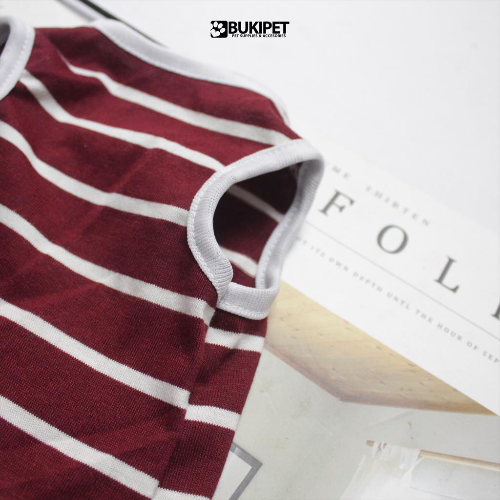 Baju Kucing Lucu Murah Cewek Cowok Aksesoris Hewan Kecil - Tank Stripe Dark Maroon Series