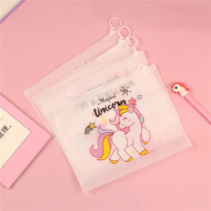 Pouch Zip Lock Kosmetik Transparan Motif Kaktus Tas Kosmetik Karakter Unicorn ZipLock Plastik Zipper Lock Alat Tulis ATK Murah Import