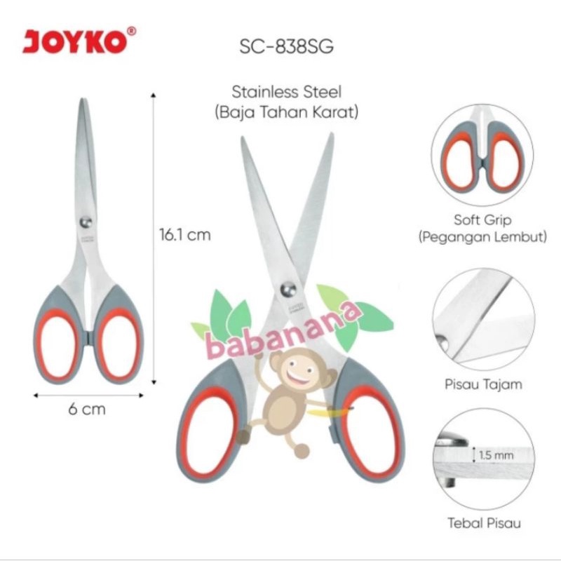 Gunting Joyko SC-838SG Scissors pemotong kertas multifungsi